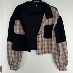 Miss Matched Black and Brown Plaid Cropped Top - Size Small